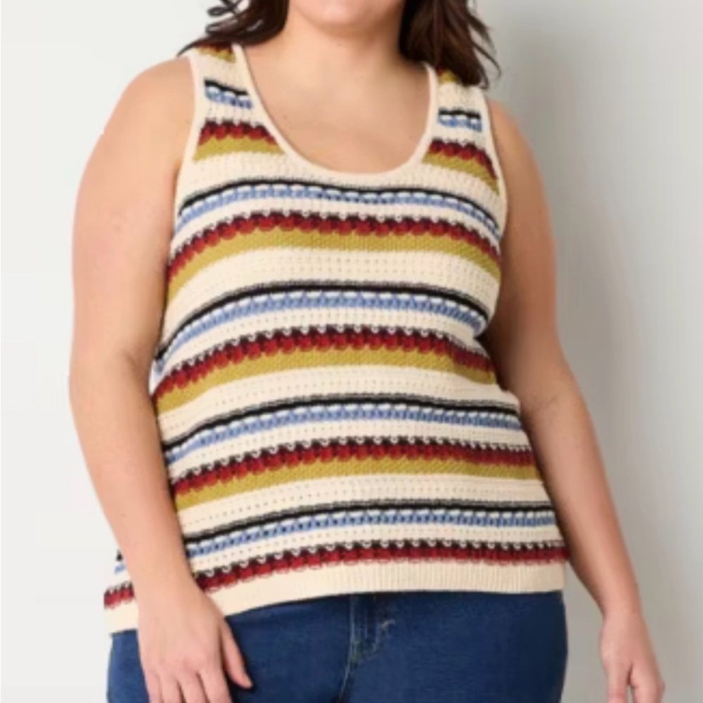 a.n.a Cream sleeveless Striped‎ Crocheted  sweater Tank Top